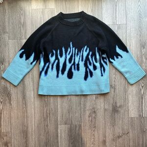 Black Blue Flame Y2K Loose Fit Unisex Crewneck Sweater Gen Z 2000s